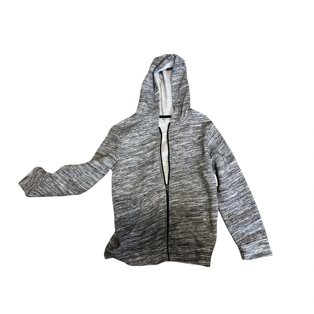 Old Navy Kids Hoodie Size L 10-12 Gray Marled Zip‎ Up Stretch Hooded Jacket
